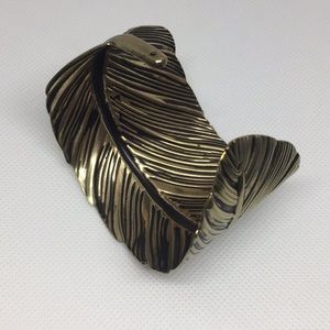 Gold Feather Cuff Bangle Bracelet